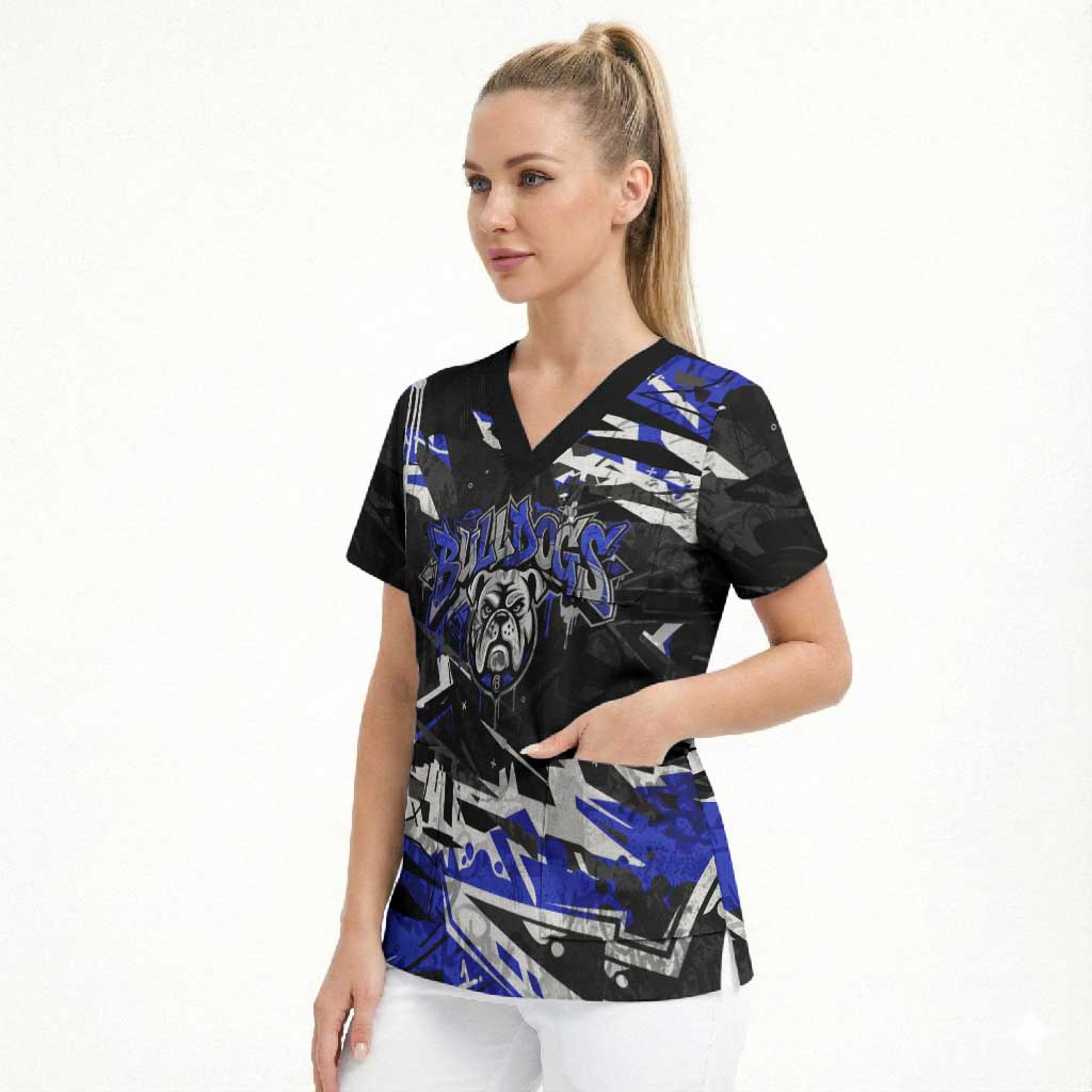 Personalized Canterbury-Bankstown Bulldogs Scrub Top Graffiti Grunge Abstract Urban Street Style Design