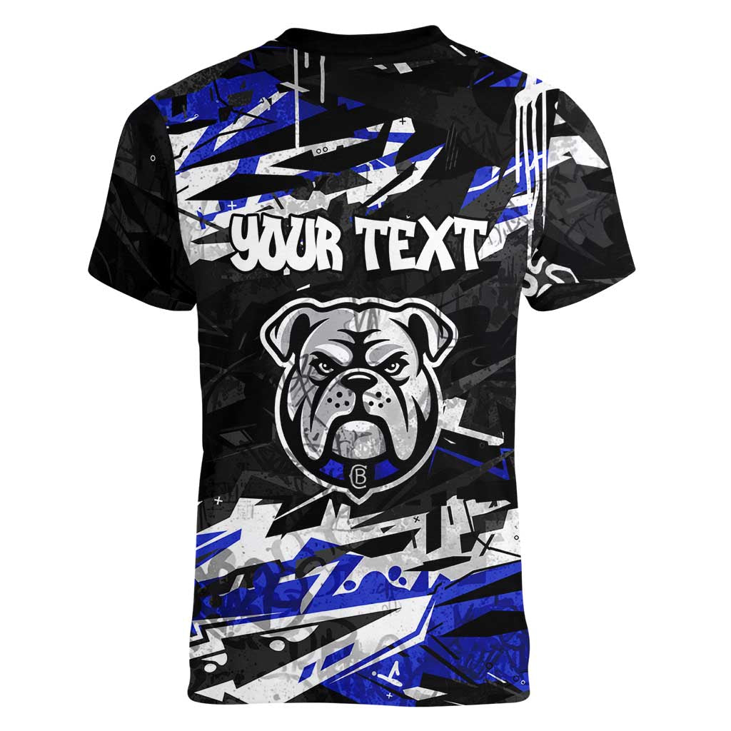 Personalized Canterbury-Bankstown Bulldogs Women V-Neck T-Shirt Graffiti Grunge Abstract Urban Street Style Design