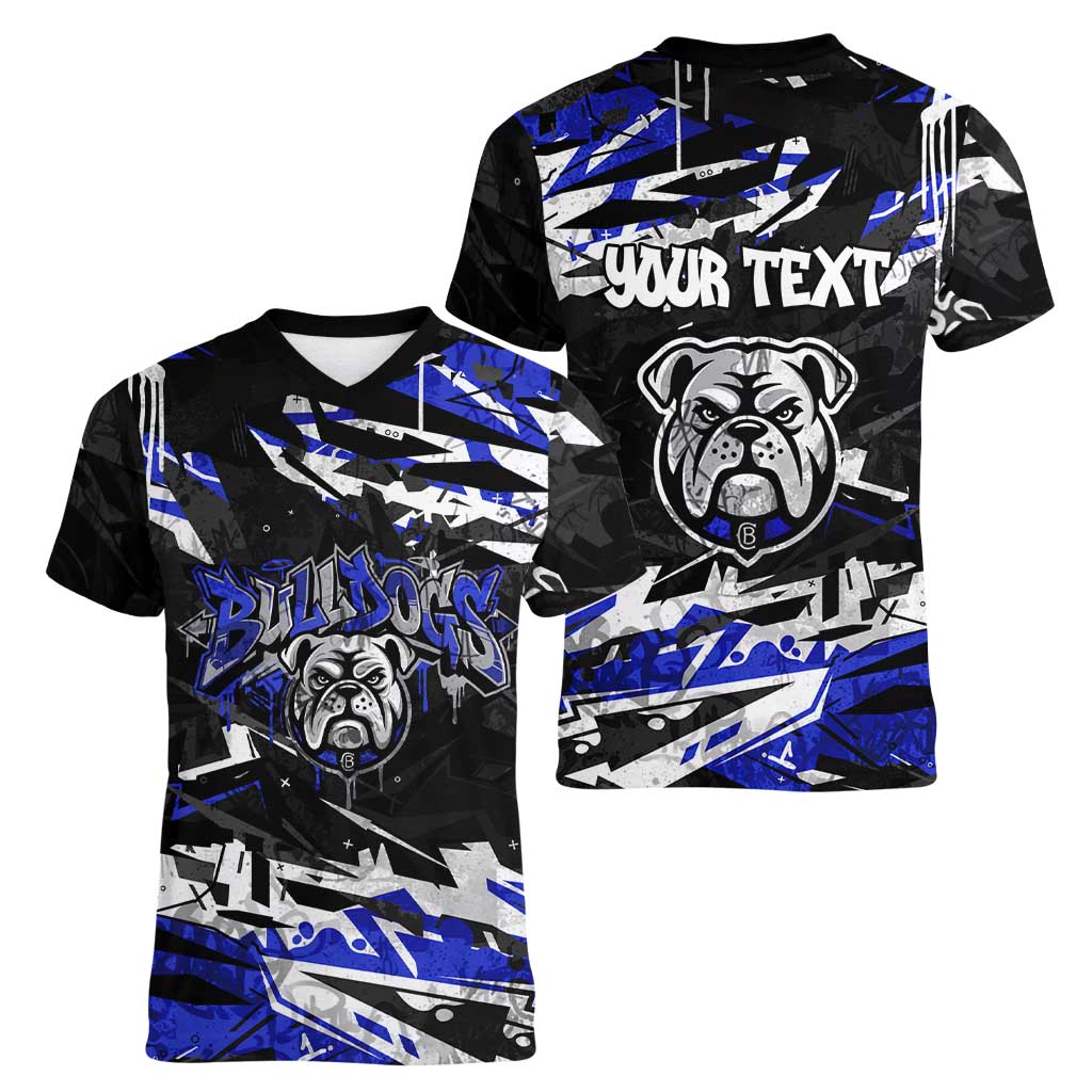 Personalized Canterbury-Bankstown Bulldogs Women V-Neck T-Shirt Graffiti Grunge Abstract Urban Street Style Design