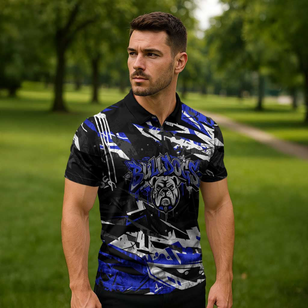 Personalized Canterbury-Bankstown Bulldogs Zipper Polo Shirt Graffiti Grunge Abstract Urban Street Style Design