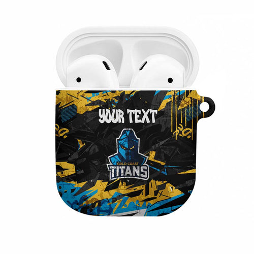Personalized Gold Coast Titans AirPods Case Graffiti Grunge Abstract Urban Street Style Design