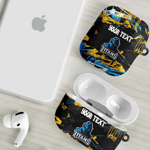 Personalized Gold Coast Titans AirPods Case Graffiti Grunge Abstract Urban Street Style Design