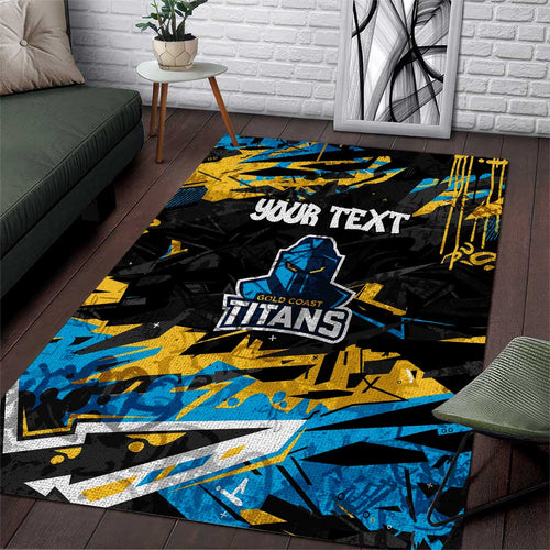 Personalized Gold Coast Titans Area Rug Graffiti Grunge Abstract Urban Street Style Design