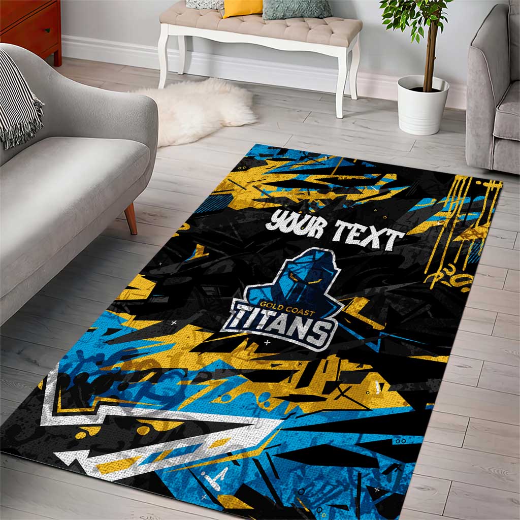 Personalized Gold Coast Titans Area Rug Graffiti Grunge Abstract Urban Street Style Design
