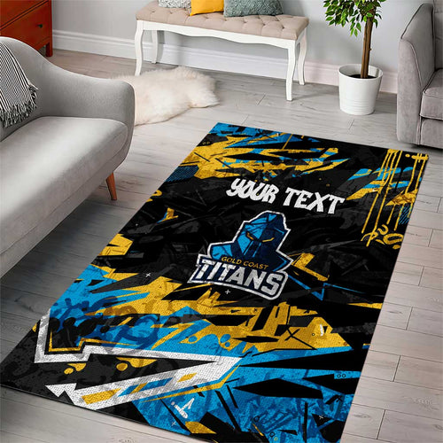 Personalized Gold Coast Titans Area Rug Graffiti Grunge Abstract Urban Street Style Design