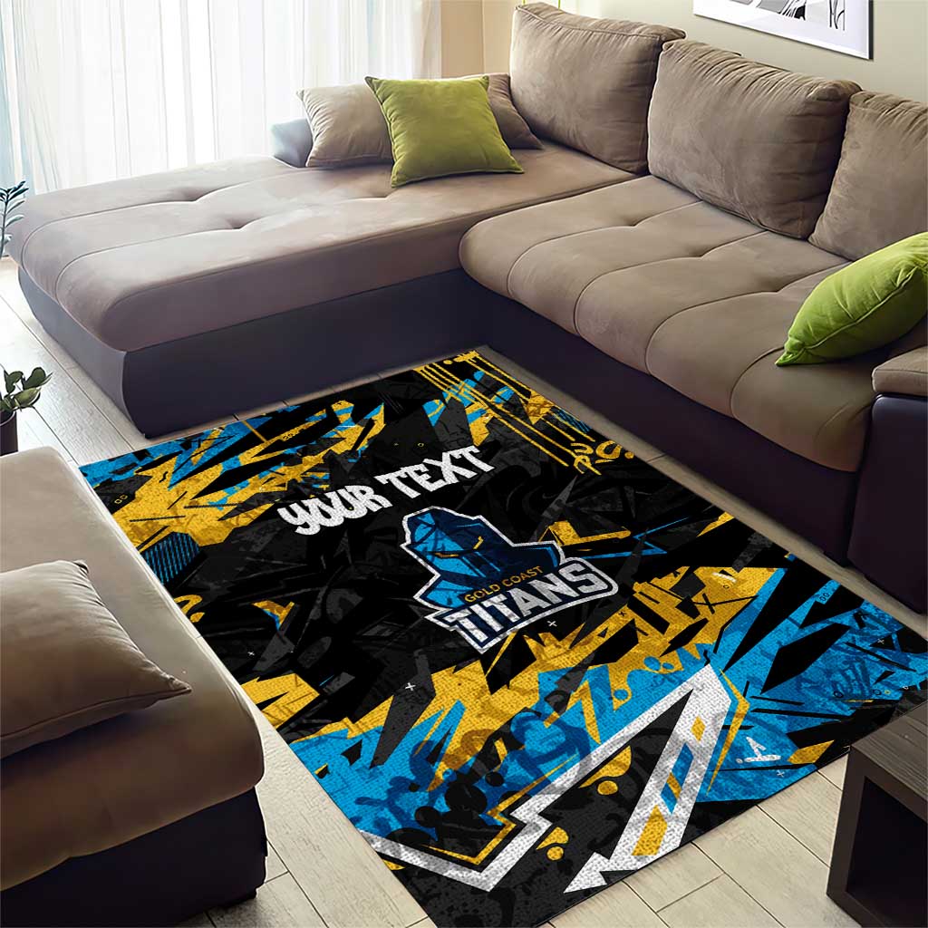 Personalized Gold Coast Titans Area Rug Graffiti Grunge Abstract Urban Street Style Design