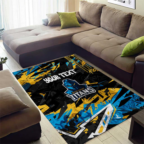 Personalized Gold Coast Titans Area Rug Graffiti Grunge Abstract Urban Street Style Design
