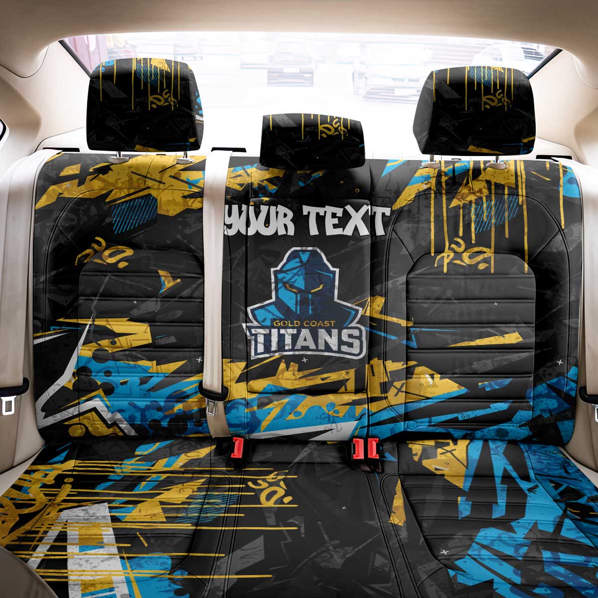 Personalized Gold Coast Titans Back Car Seat Cover Graffiti Grunge Abstract Urban Street Style Design