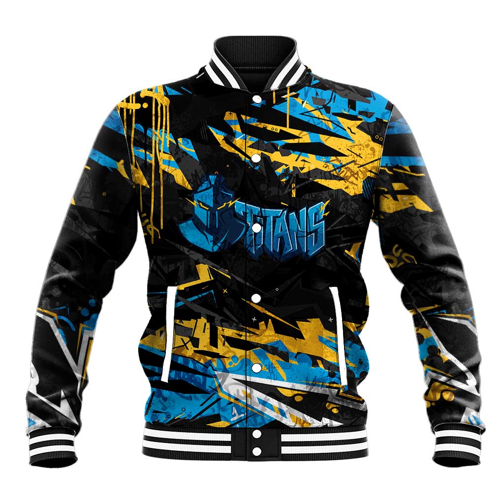 Personalized Gold Coast Titans Baseball Jacket Graffiti Grunge Abstract Urban Street Style Design