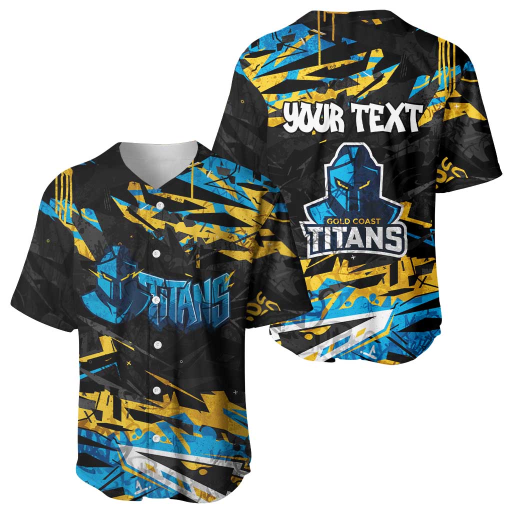 Personalized Gold Coast Titans Baseball Jersey Graffiti Grunge Abstract Urban Street Style Design