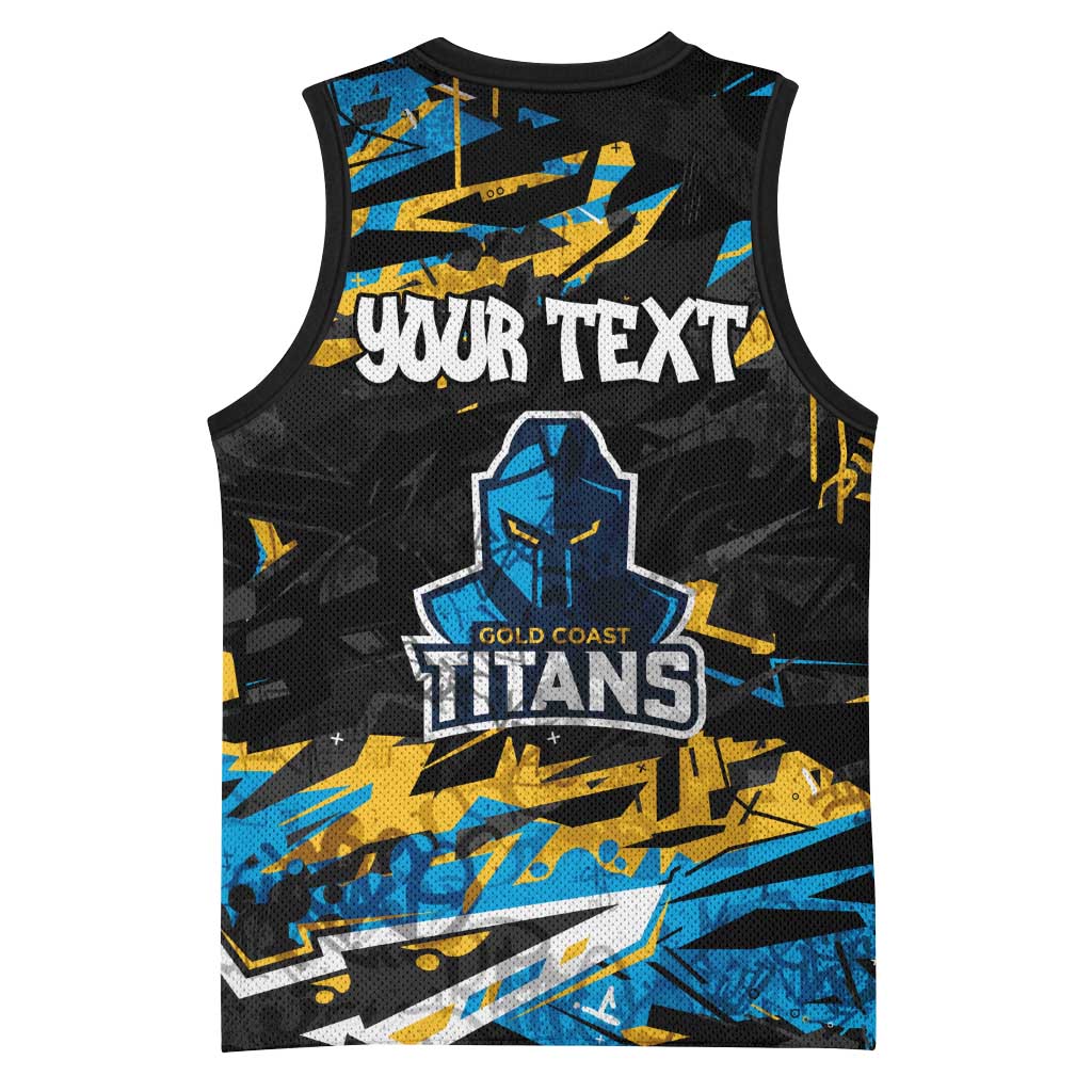 Personalized Gold Coast Titans Basketball Jersey Graffiti Grunge Abstract Urban Street Style Design
