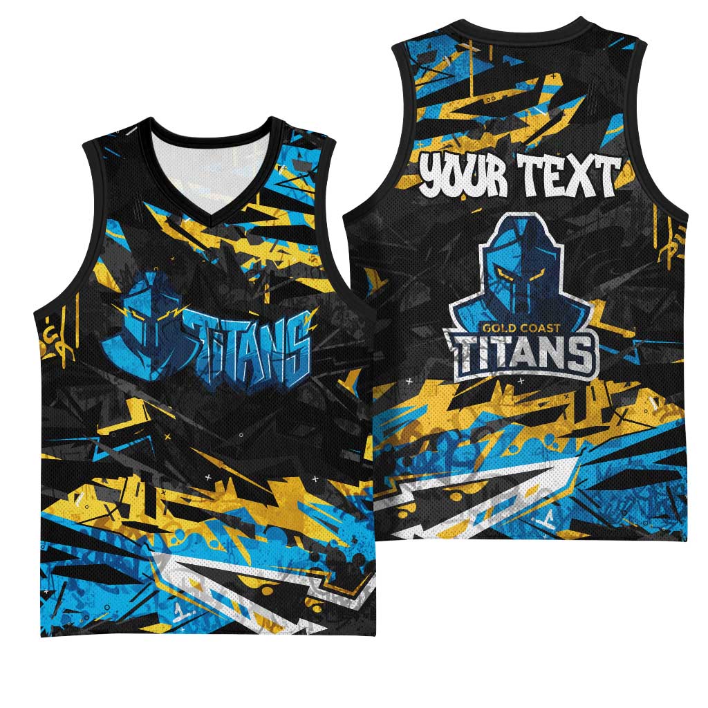 Personalized Gold Coast Titans Basketball Jersey Graffiti Grunge Abstract Urban Street Style Design