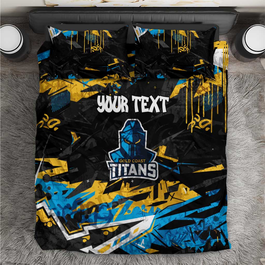 Personalized Gold Coast Titans Bedding Set Graffiti Grunge Abstract Urban Street Style Design