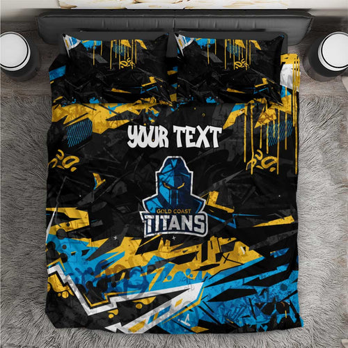 Personalized Gold Coast Titans Bedding Set Graffiti Grunge Abstract Urban Street Style Design