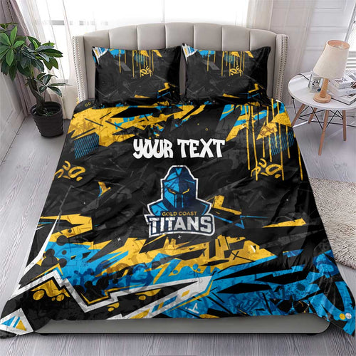 Personalized Gold Coast Titans Bedding Set Graffiti Grunge Abstract Urban Street Style Design