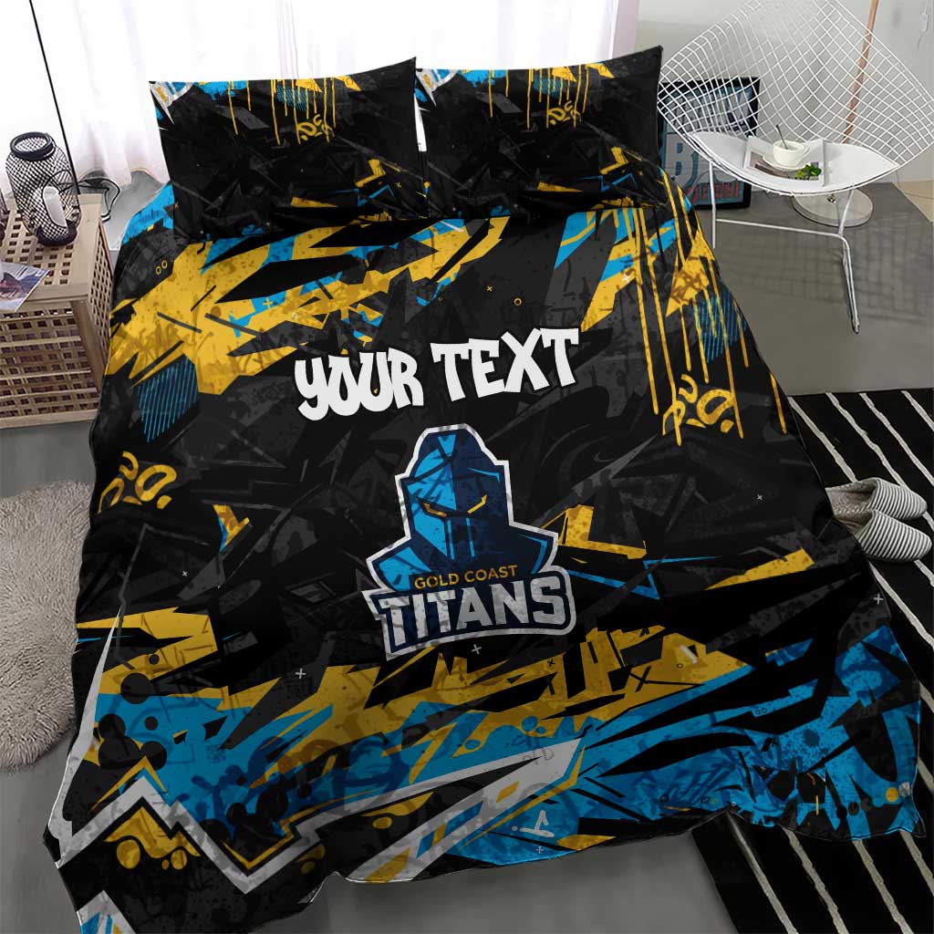 Personalized Gold Coast Titans Bedding Set Graffiti Grunge Abstract Urban Street Style Design