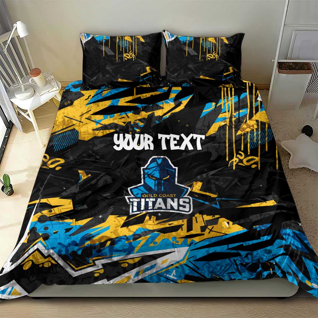 Personalized Gold Coast Titans Bedding Set Graffiti Grunge Abstract Urban Street Style Design