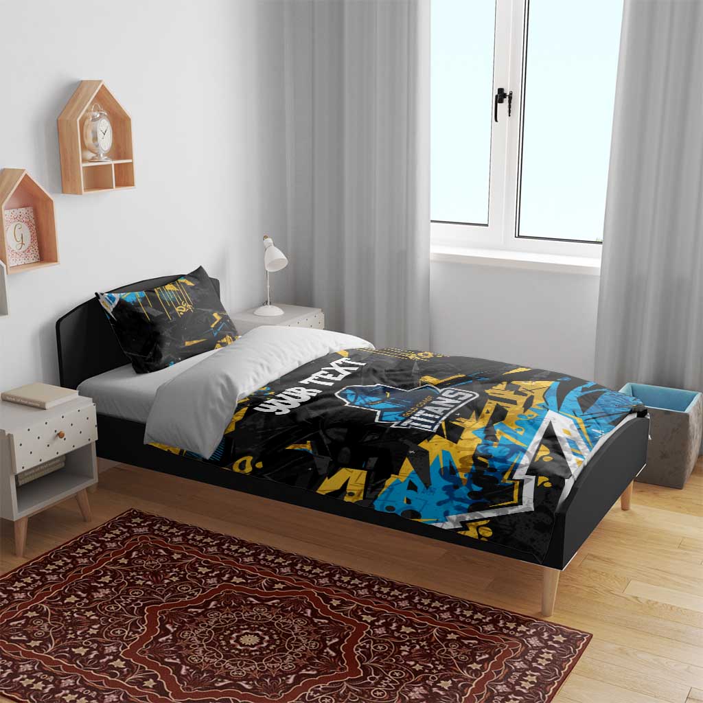 Personalized Gold Coast Titans Bedding Set Graffiti Grunge Abstract Urban Street Style Design