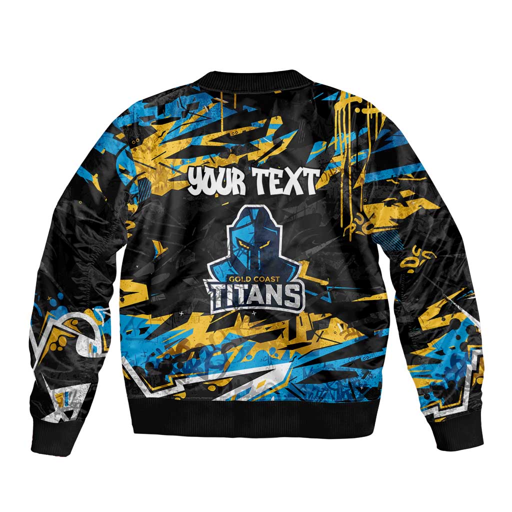 Personalized Gold Coast Titans Bomber Jacket Graffiti Grunge Abstract Urban Street Style Design