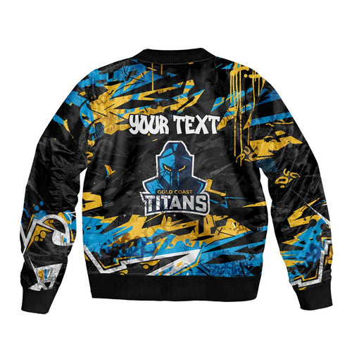 Personalized Gold Coast Titans Bomber Jacket Graffiti Grunge Abstract Urban Street Style Design