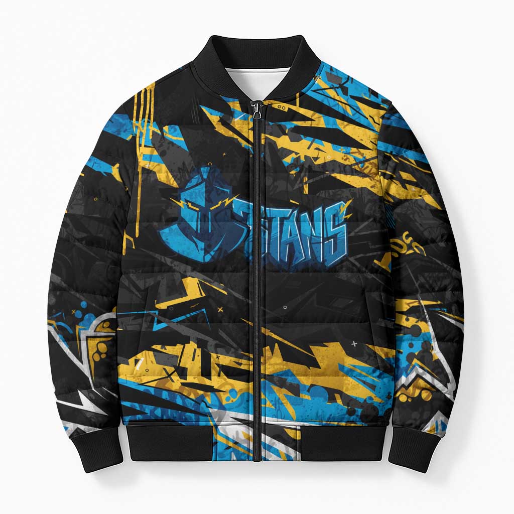 Personalized Gold Coast Titans Bomber Puffer Jacket Graffiti Grunge Abstract Urban Street Style Design