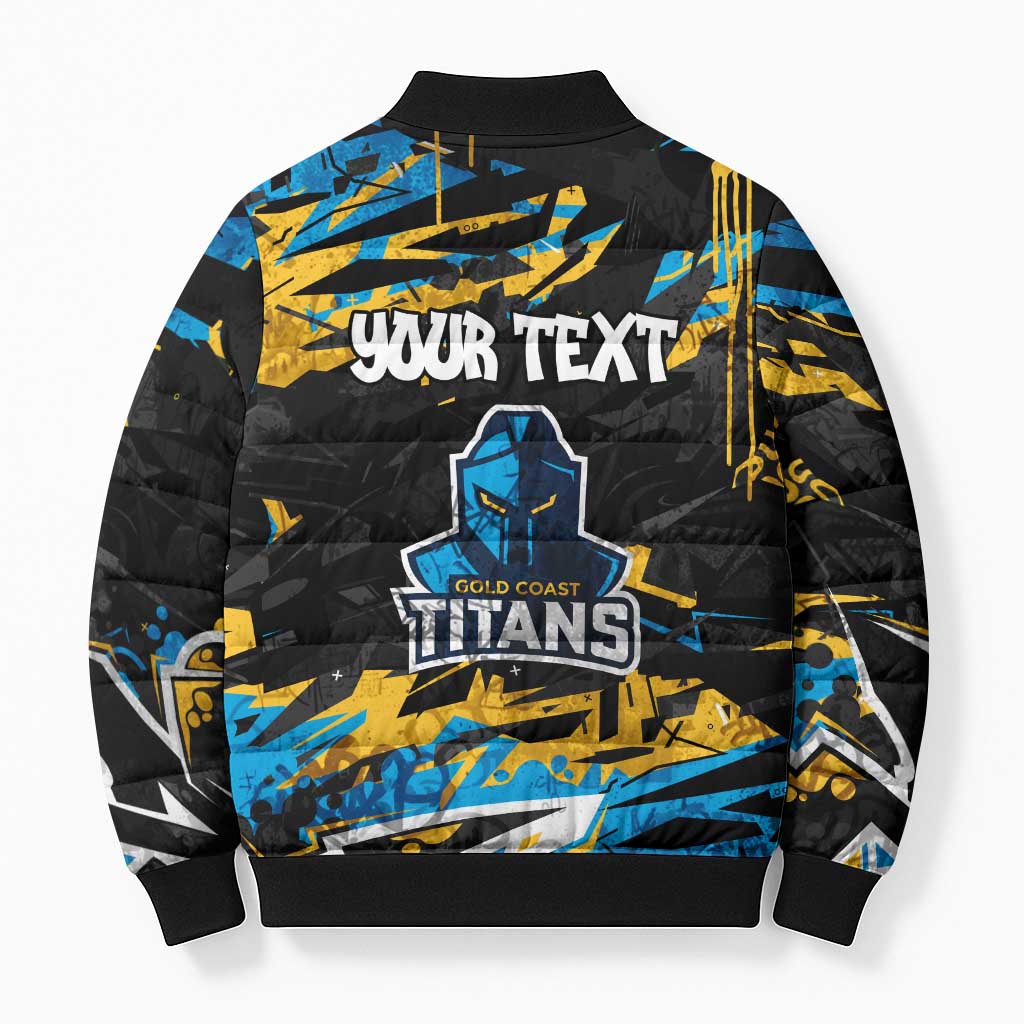Personalized Gold Coast Titans Bomber Puffer Jacket Graffiti Grunge Abstract Urban Street Style Design