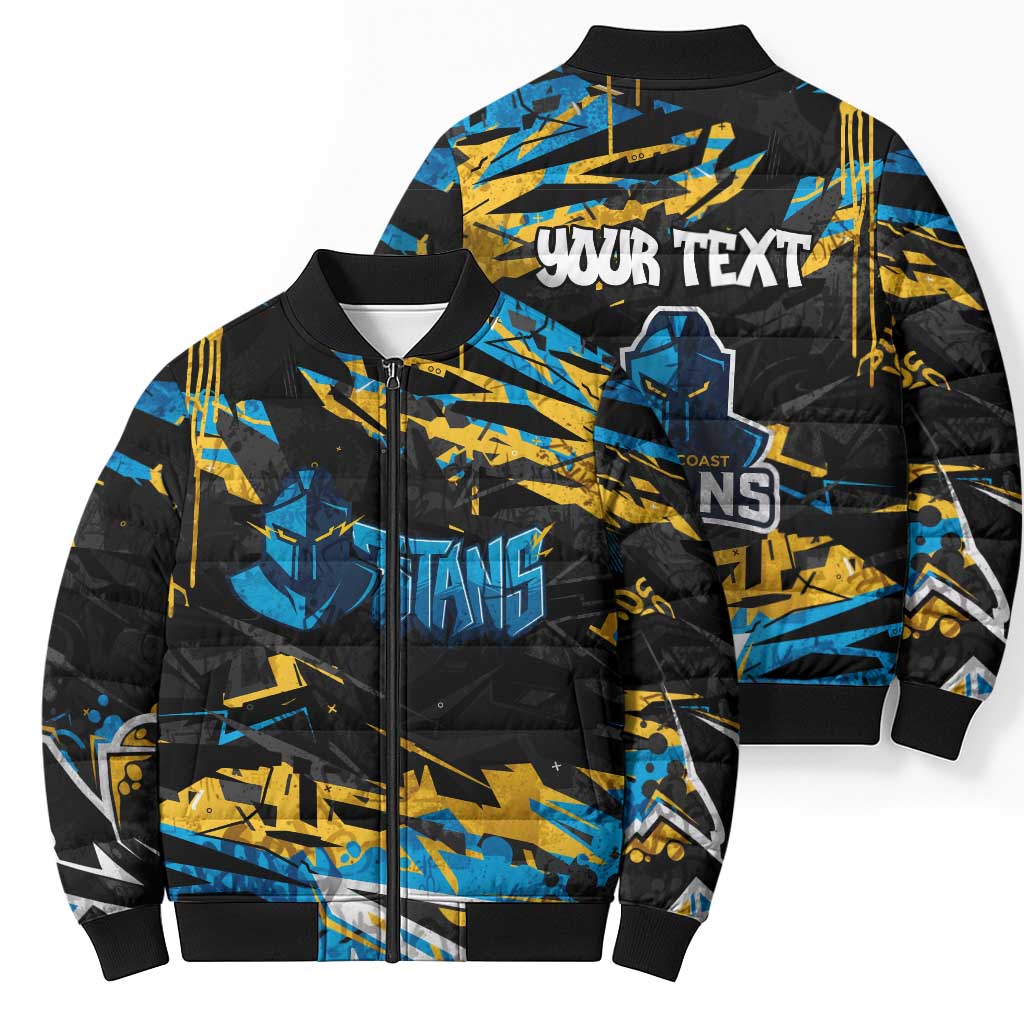 Personalized Gold Coast Titans Bomber Puffer Jacket Graffiti Grunge Abstract Urban Street Style Design