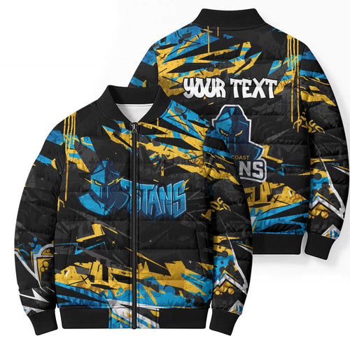 Personalized Gold Coast Titans Bomber Puffer Jacket Graffiti Grunge Abstract Urban Street Style Design