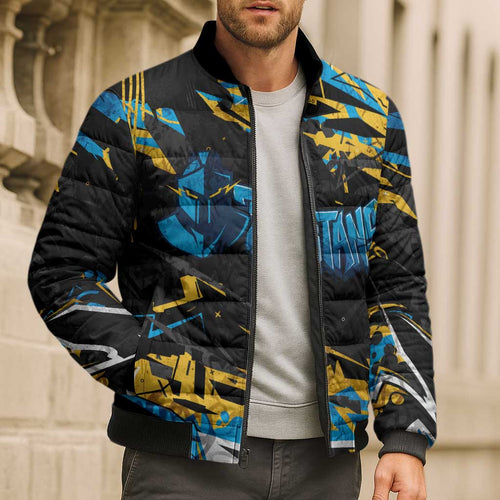 Personalized Gold Coast Titans Bomber Puffer Jacket Graffiti Grunge Abstract Urban Street Style Design