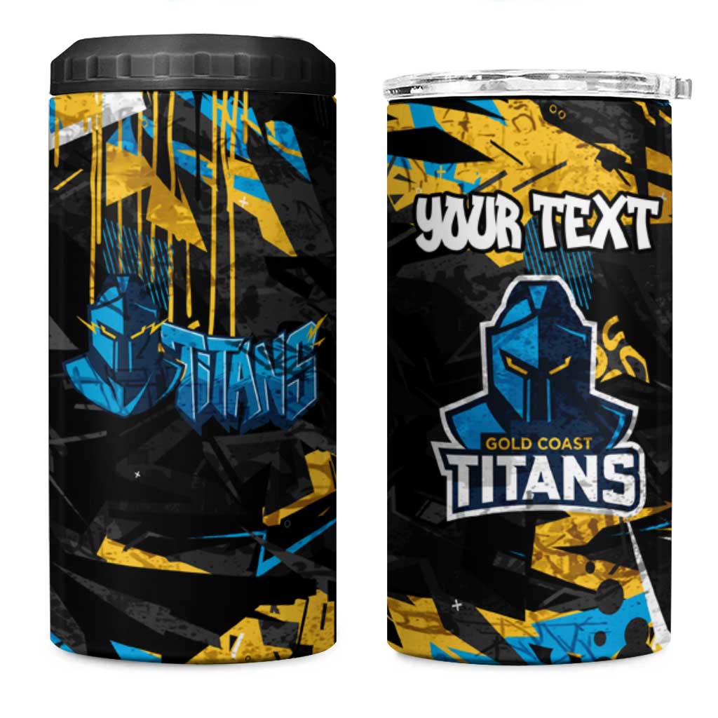 Personalized Gold Coast Titans 4 in 1 Can Cooler Tumbler Graffiti Grunge Abstract Urban Street Style Design