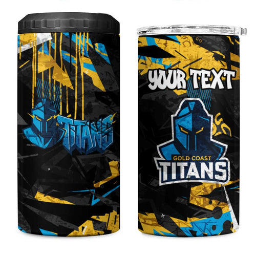Personalized Gold Coast Titans 4 in 1 Can Cooler Tumbler Graffiti Grunge Abstract Urban Street Style Design
