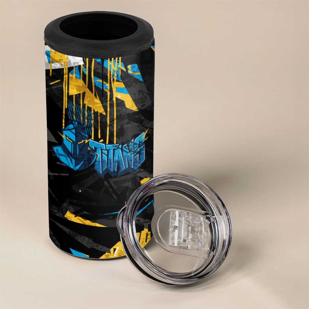 Personalized Gold Coast Titans 4 in 1 Can Cooler Tumbler Graffiti Grunge Abstract Urban Street Style Design