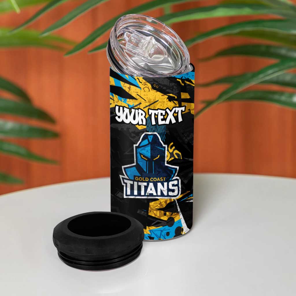 Personalized Gold Coast Titans 4 in 1 Can Cooler Tumbler Graffiti Grunge Abstract Urban Street Style Design