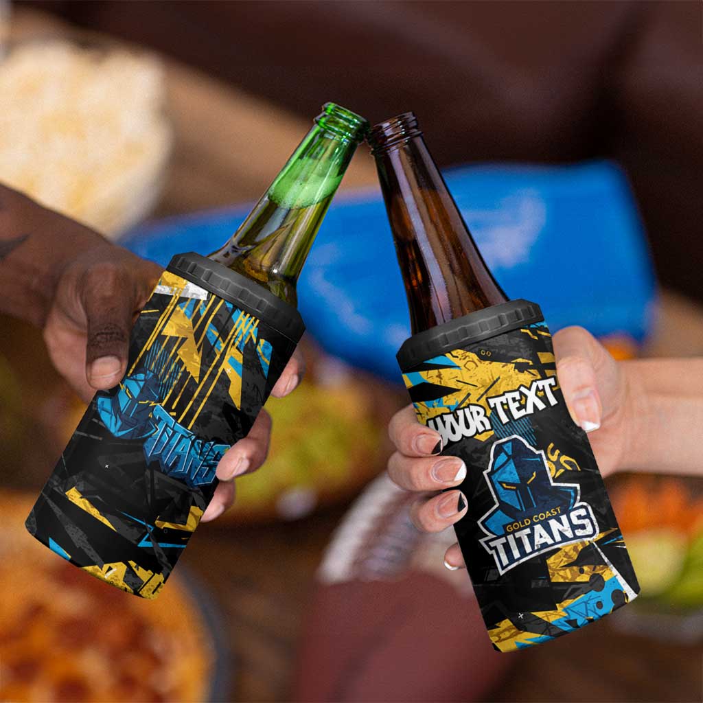 Personalized Gold Coast Titans 4 in 1 Can Cooler Tumbler Graffiti Grunge Abstract Urban Street Style Design