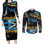 Personalized Gold Coast Titans Couples Matching Long Sleeve Bodycon Dress and Long Sleeve Button Shirt Graffiti Grunge Abstract Urban Street Style Design