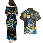Personalized Gold Coast Titans Couples Matching Puletasi and Hawaiian Shirt Graffiti Grunge Abstract Urban Street Style Design