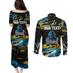 Personalized Gold Coast Titans Couples Matching Puletasi and Long Sleeve Button Shirt Graffiti Grunge Abstract Urban Street Style Design