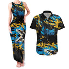 Personalized Gold Coast Titans Couples Matching Tank Maxi Dress and Hawaiian Shirt Graffiti Grunge Abstract Urban Street Style Design