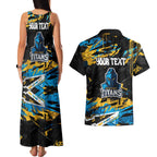 Personalized Gold Coast Titans Couples Matching Tank Maxi Dress and Hawaiian Shirt Graffiti Grunge Abstract Urban Street Style Design