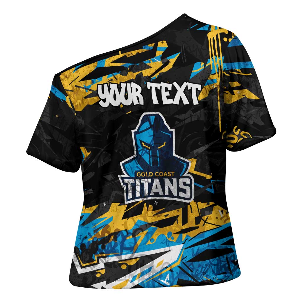 Personalized Gold Coast Titans Cross Shoulder Shirt Graffiti Grunge Abstract Urban Street Style Design