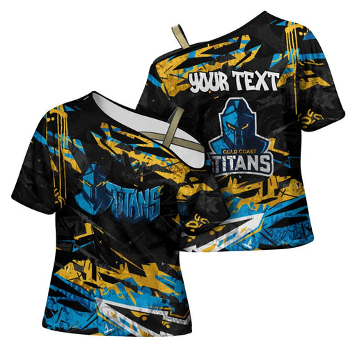 Personalized Gold Coast Titans Cross Shoulder Shirt Graffiti Grunge Abstract Urban Street Style Design