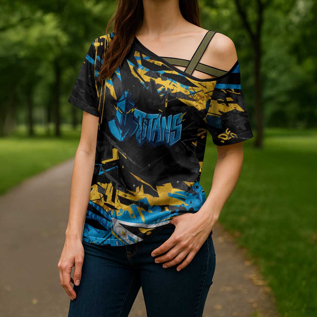 Personalized Gold Coast Titans Cross Shoulder Shirt Graffiti Grunge Abstract Urban Street Style Design