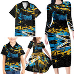 Personalized Gold Coast Titans Family Matching Long Sleeve Bodycon Dress and Hawaiian Shirt Graffiti Grunge Abstract Urban Street Style Design