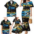 Personalized Gold Coast Titans Family Matching Mermaid Dress and Hawaiian Shirt Graffiti Grunge Abstract Urban Street Style Design