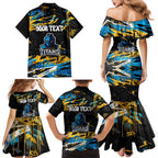 Personalized Gold Coast Titans Family Matching Mermaid Dress and Hawaiian Shirt Graffiti Grunge Abstract Urban Street Style Design
