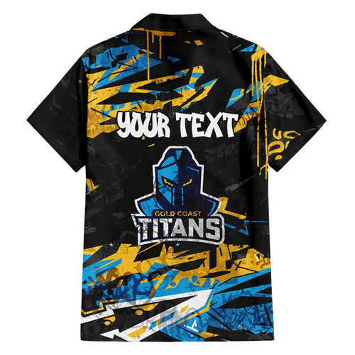 Personalized Gold Coast Titans Family Matching Off The Shoulder Long Sleeve Dress and Hawaiian Shirt Graffiti Grunge Abstract Urban Street Style Design