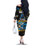 Personalized Gold Coast Titans Family Matching Off The Shoulder Long Sleeve Dress and Hawaiian Shirt Graffiti Grunge Abstract Urban Street Style Design