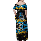 Personalized Gold Coast Titans Family Matching Off Shoulder Maxi Dress and Hawaiian Shirt Graffiti Grunge Abstract Urban Street Style Design
