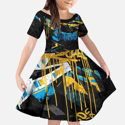 Personalized Gold Coast Titans Family Matching Puletasi and Hawaiian Shirt Graffiti Grunge Abstract Urban Street Style Design
