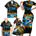 Personalized Gold Coast Titans Family Matching Short Sleeve Bodycon Dress and Hawaiian Shirt Graffiti Grunge Abstract Urban Street Style Design